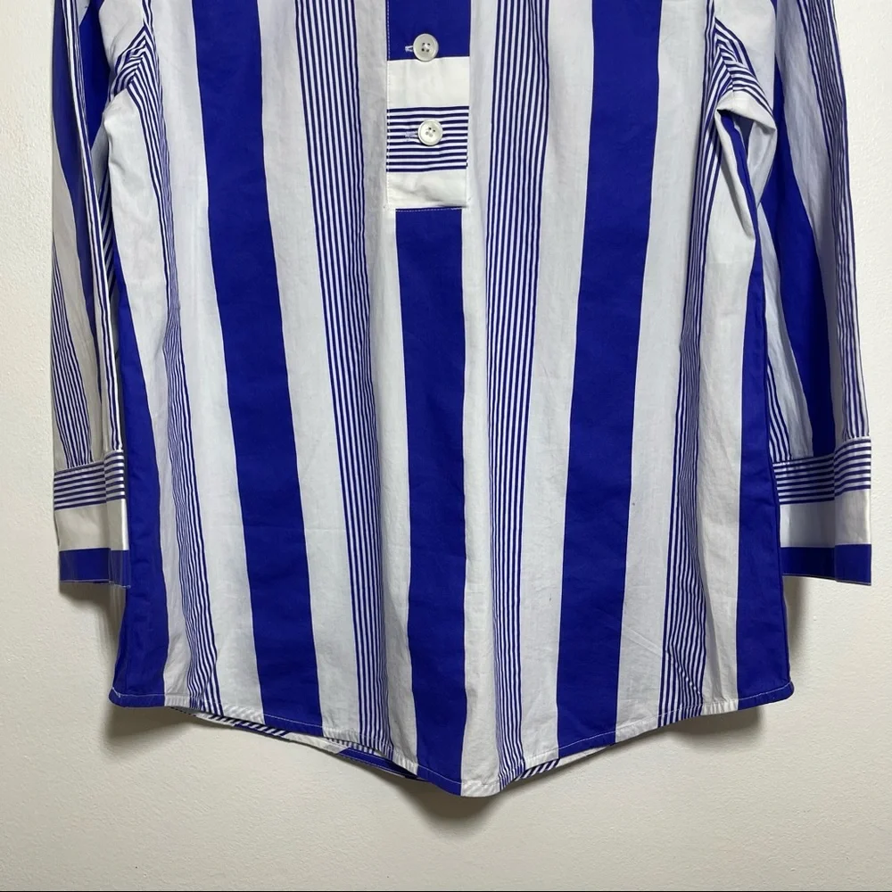 NWT J Crew Striped Tunic Top 3/4 Wide Sleeves Half Button Blue White Sz XS